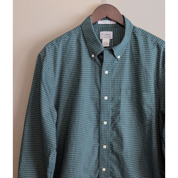 LL Bean Size Large Tall Green Check Shirt Mens Wrinkle Free Traditional Fit LT - Picture 3 of 5